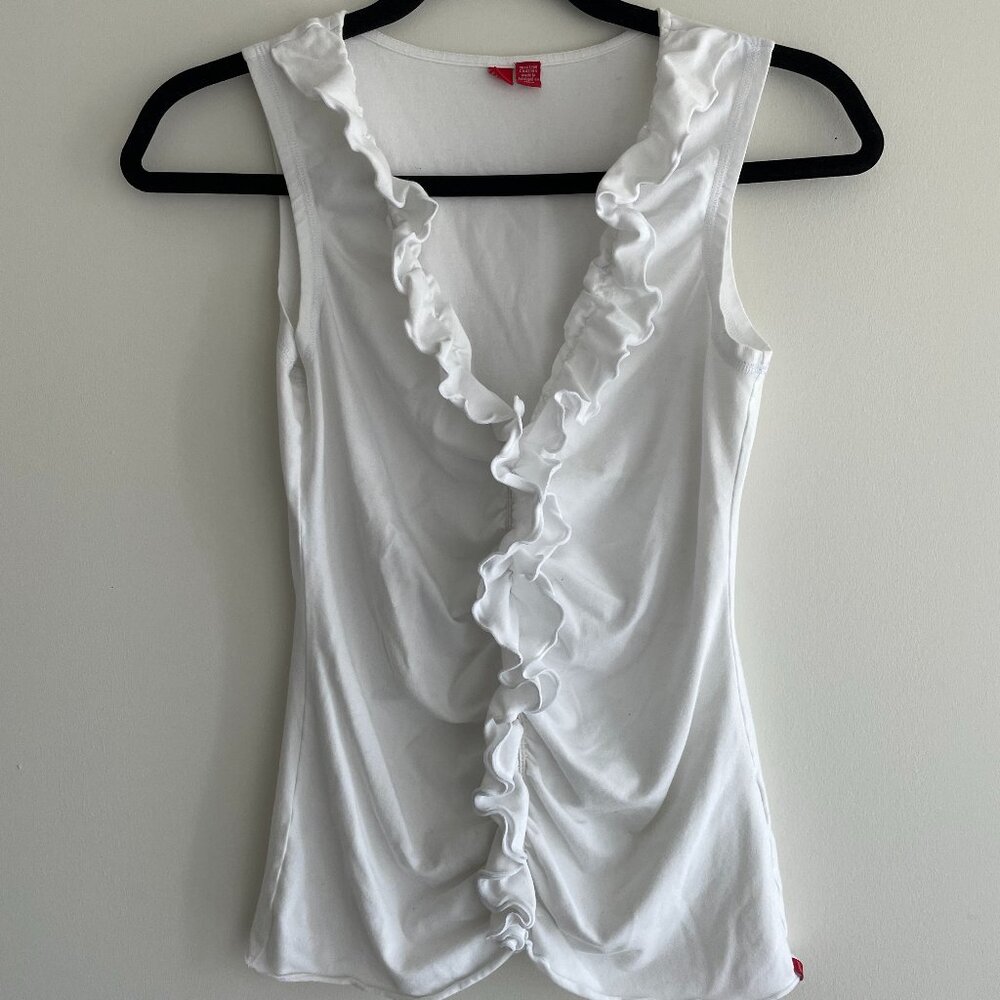 y2k white ruffle tank top